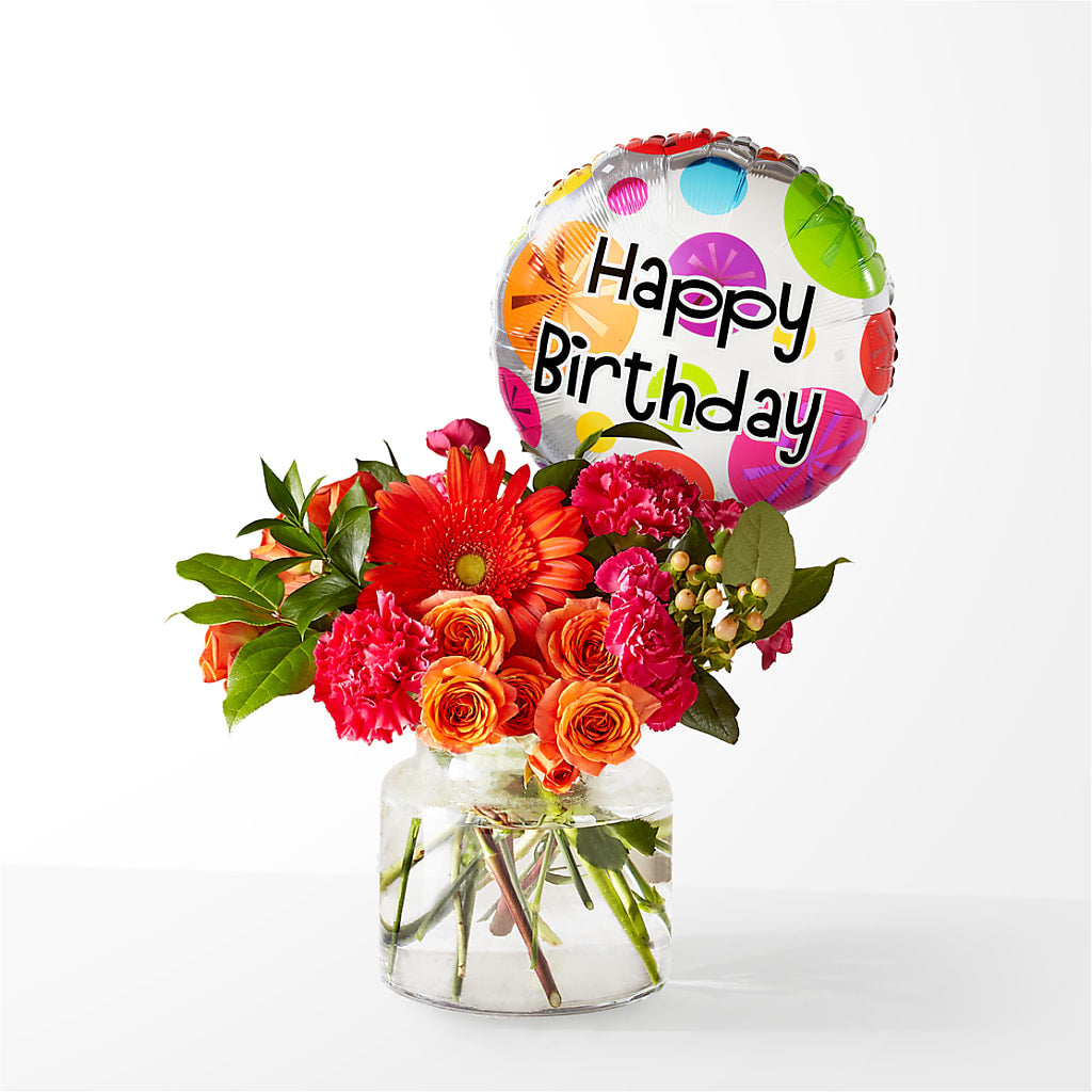 Fiesta Bouquet with Birthday Balloon – Flowers By Karen Inc, Ocean Springs MS