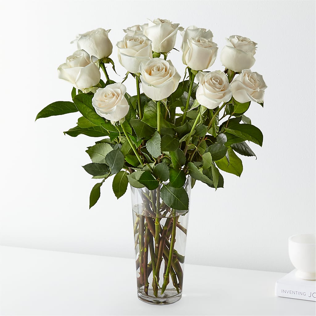 Long Stem White Rose Bouquet – Flowers By Karen Inc, Ocean Springs MS