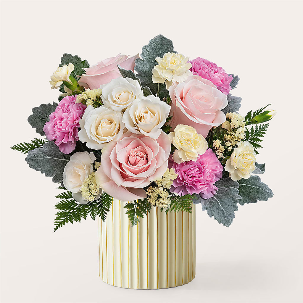 Blissful Moments Bouquet with Ivory Vase – Flowers By Karen Inc, Ocean Springs MS