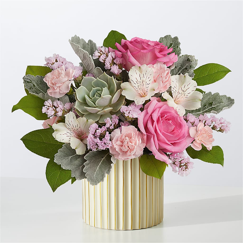 Dusty Rose Bouquet with Ivory Vase – Flowers By Karen Inc, Ocean Springs MS