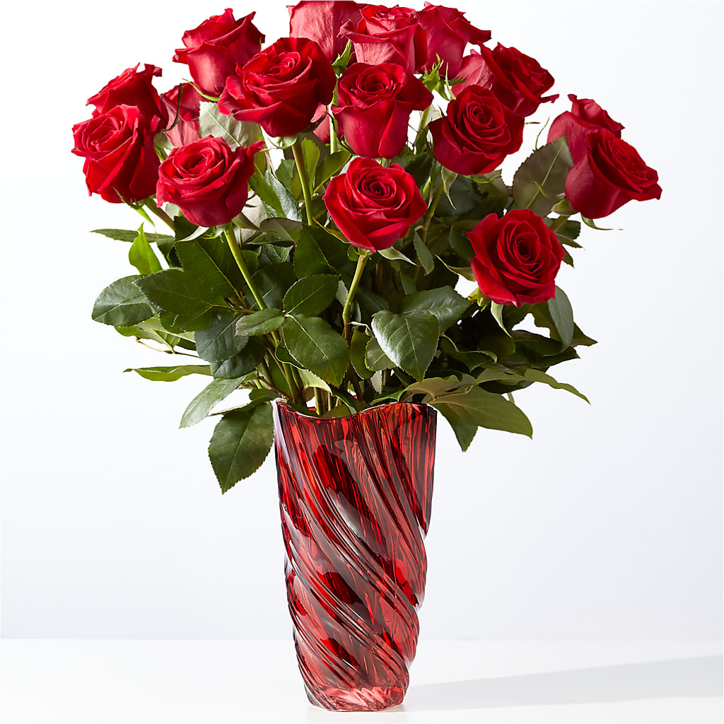 Classic Love Red Rose Bouquet with Luxe Swirl Vase – Flowers By Karen Inc, Ocean Springs MS