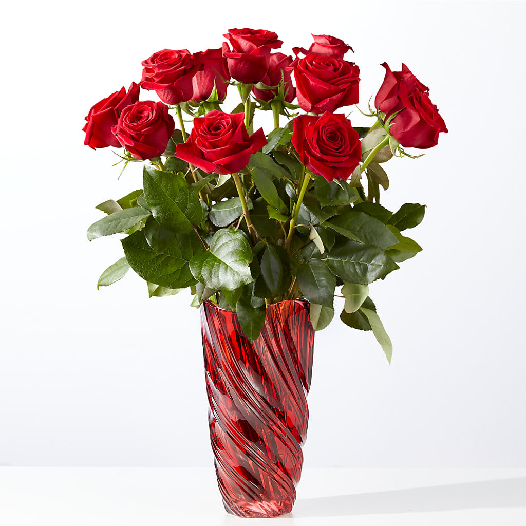 Classic Love Red Rose Bouquet with Luxe Swirl Vase – Flowers By Karen Inc, Ocean Springs MS