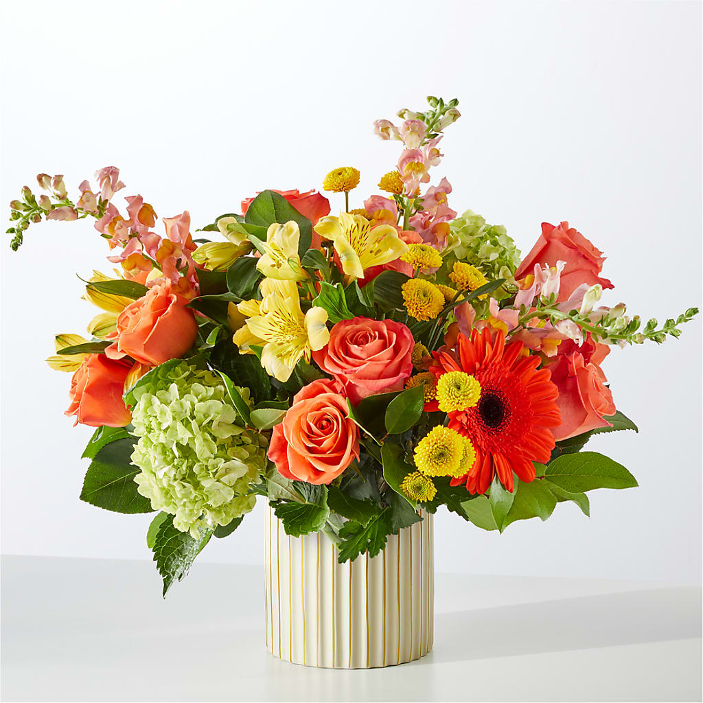Autumn Sunshine Bouquet with Ivory Vase – Flowers By Karen Inc, Ocean Springs MS
