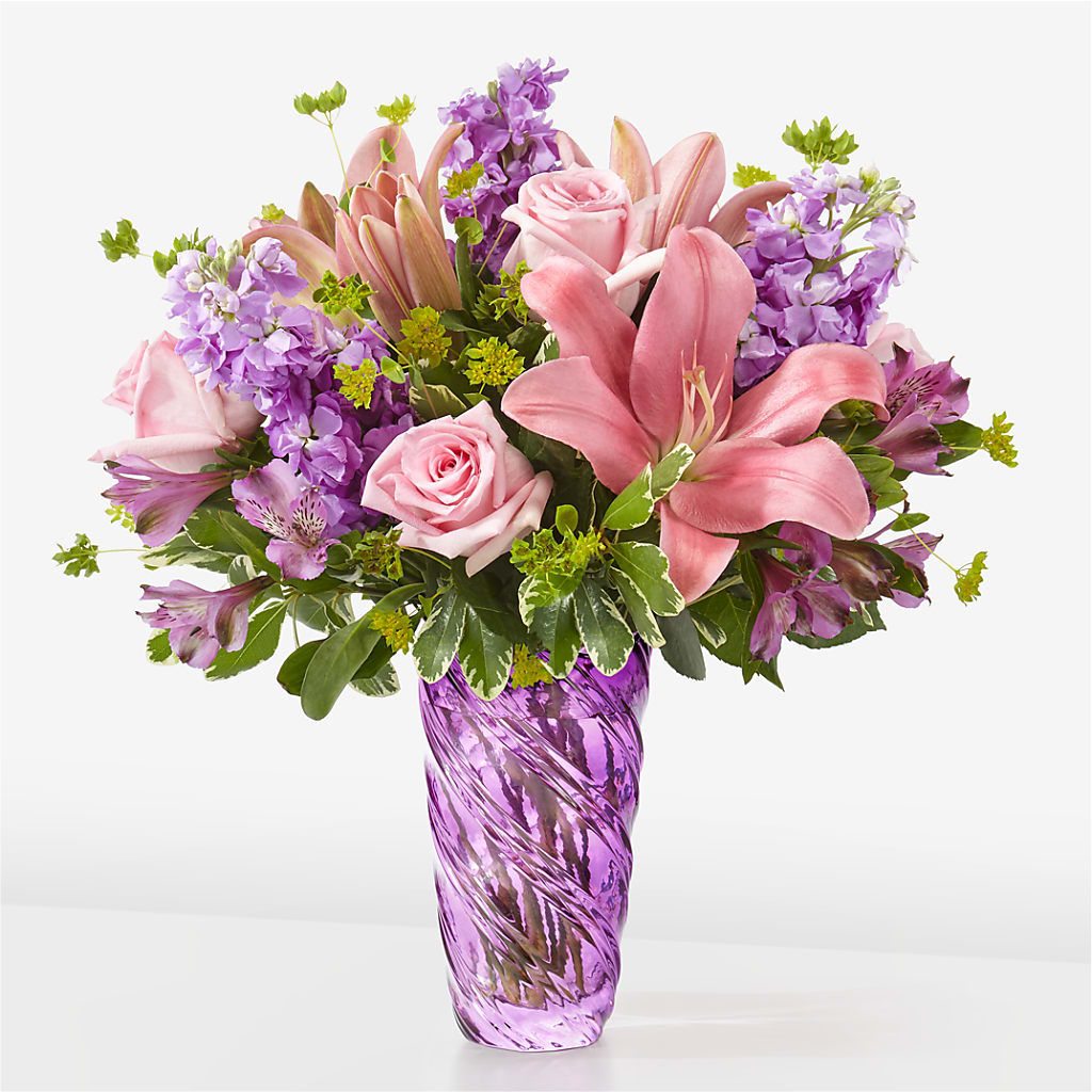 Precious Petals Bouquet with Luxe Swirl Vase –  Flowers By Karen Inc, Ocean Springs MS