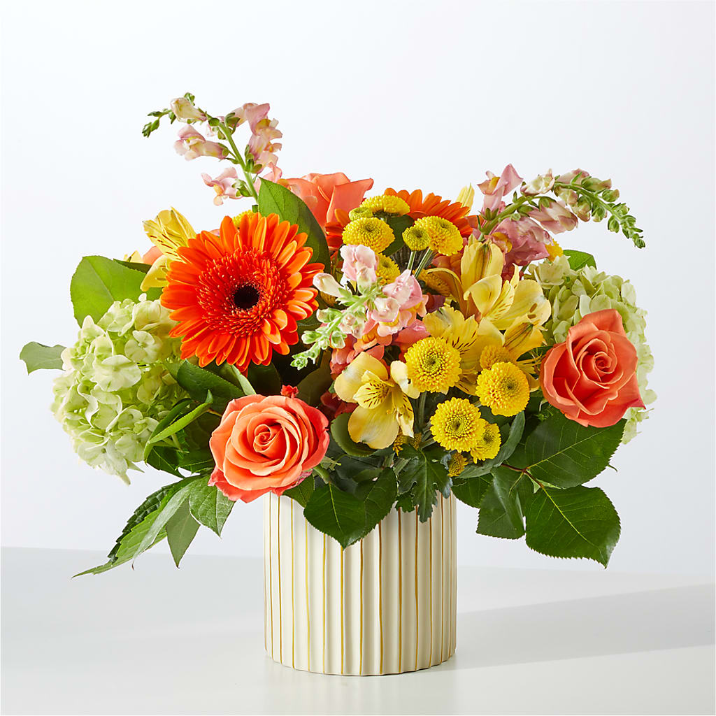 Autumn Sunshine Bouquet with Ivory Vase –  Flowers By Karen Inc, Ocean Springs MS